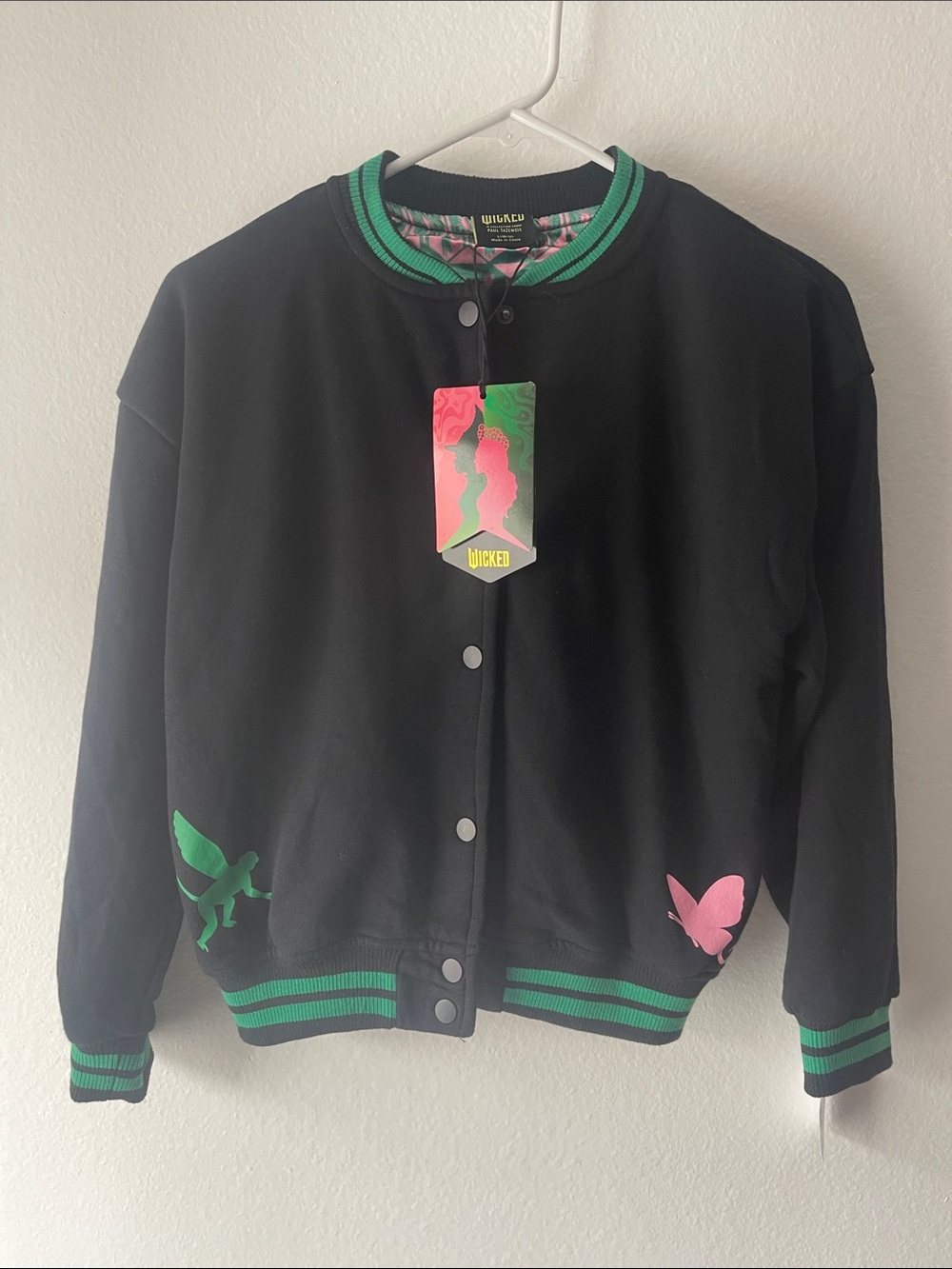 Wicked Kids Black Bomber Jacket with Green & Pink Accents